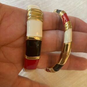 Bundle of 2 Enameled Hinged‎ Bangle Bracelets Jewelry Lot